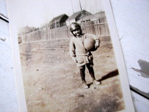 little boy football player vintage